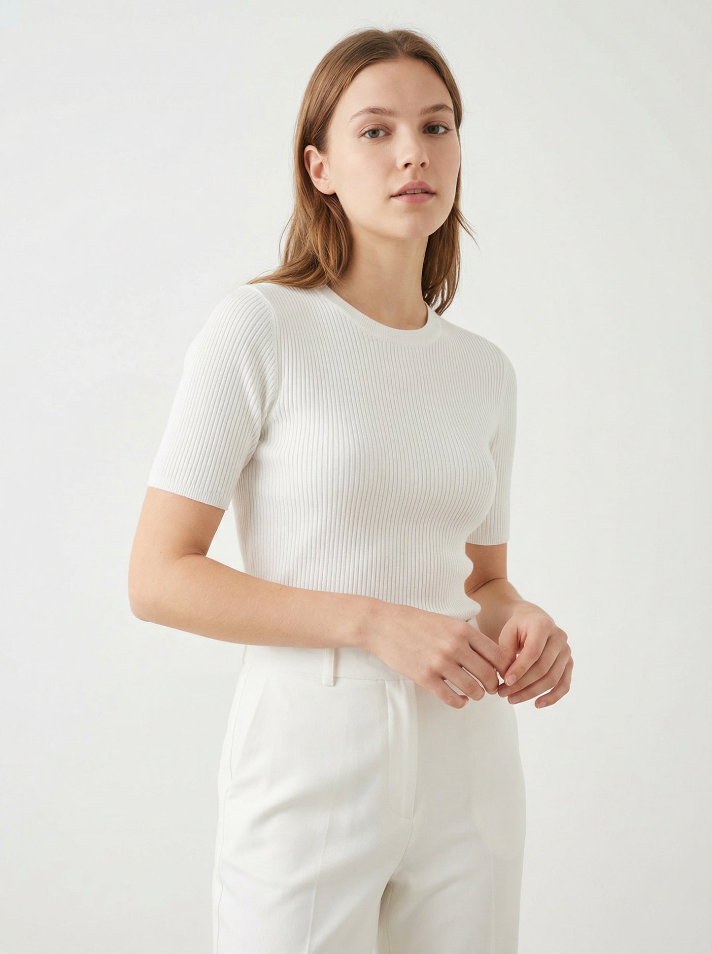 Short-Sleeve Ribbed Knit Top