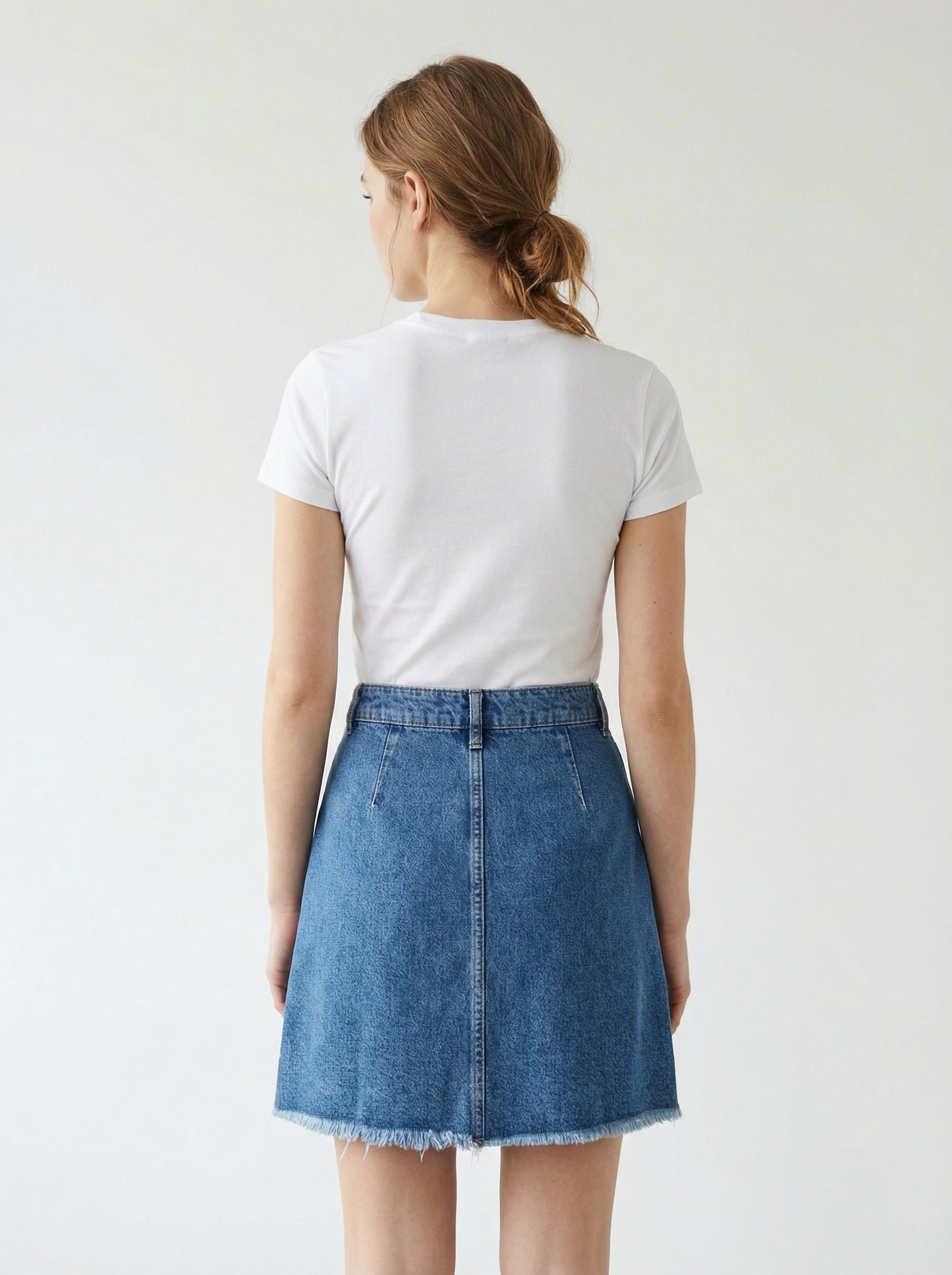 A-Line Denim Skirt with Frayed Hem