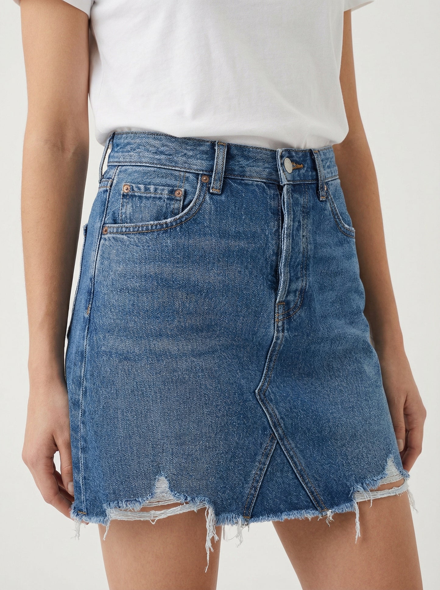 A-Line Denim Skirt with Frayed Hem