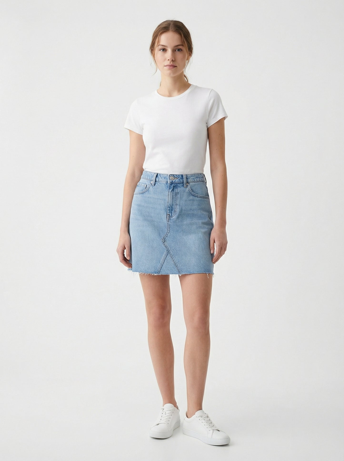 A-Line Denim Skirt with Frayed Hem