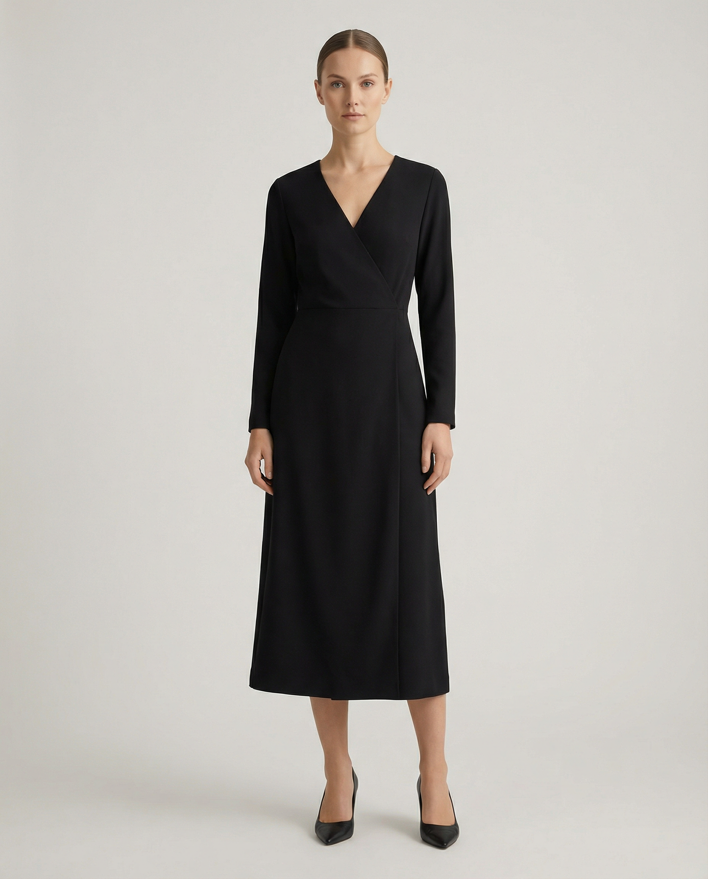 Long-Sleeve Wrap Midi Dress