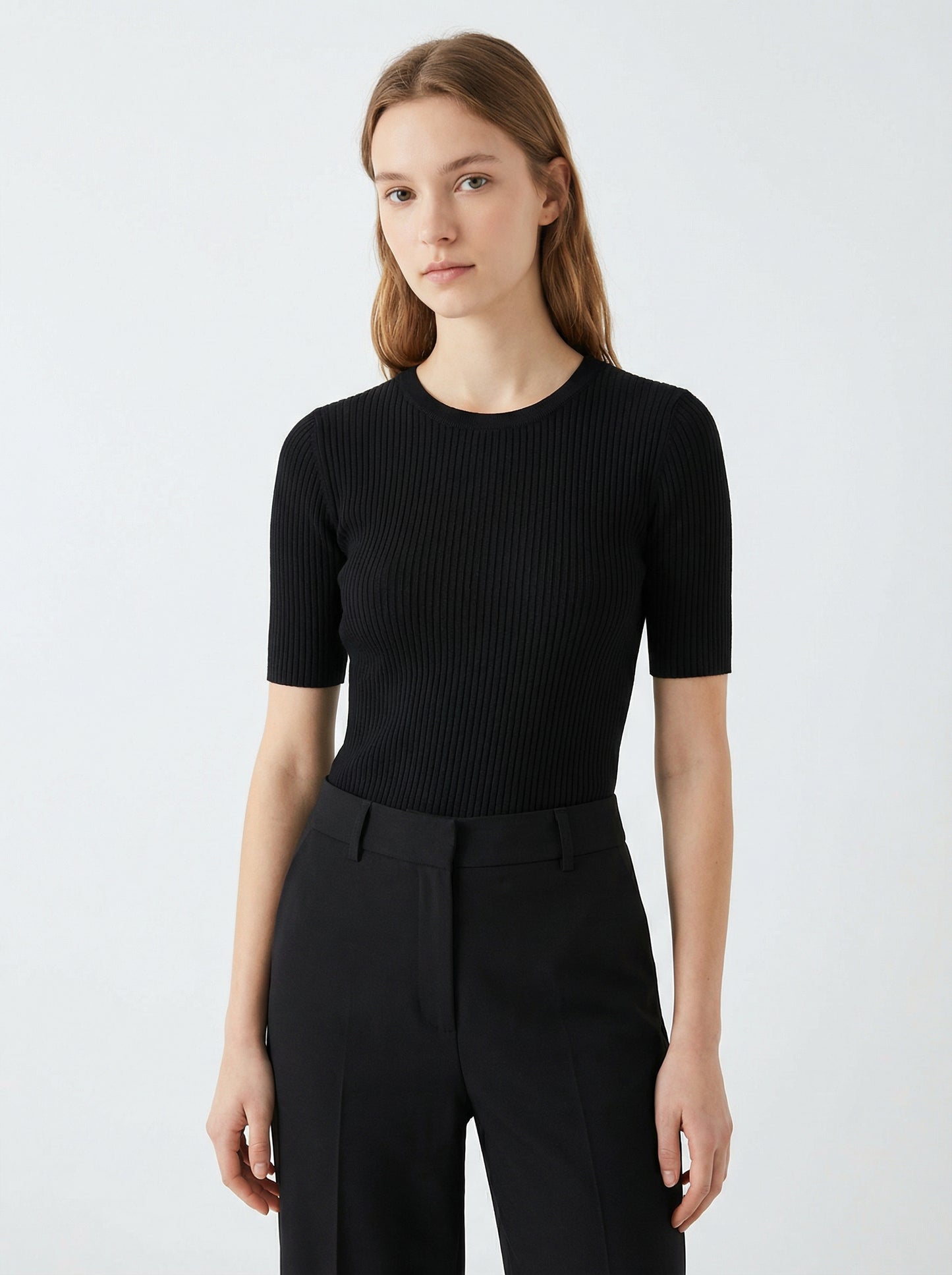 Short-Sleeve Ribbed Knit Top