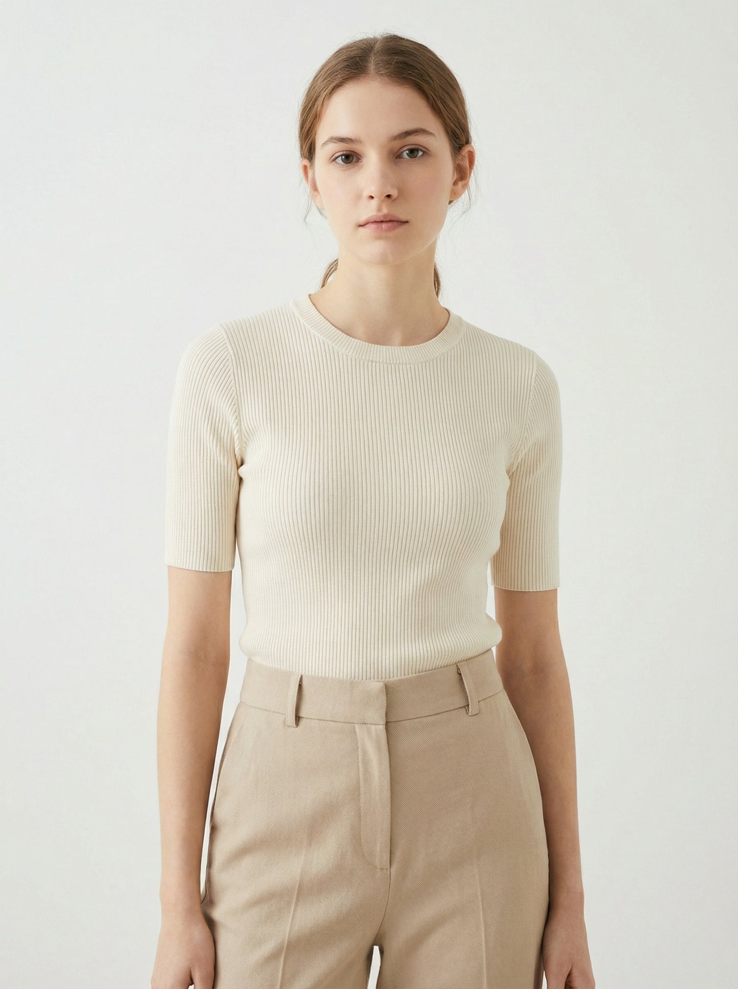 Short-Sleeve Ribbed Knit Top