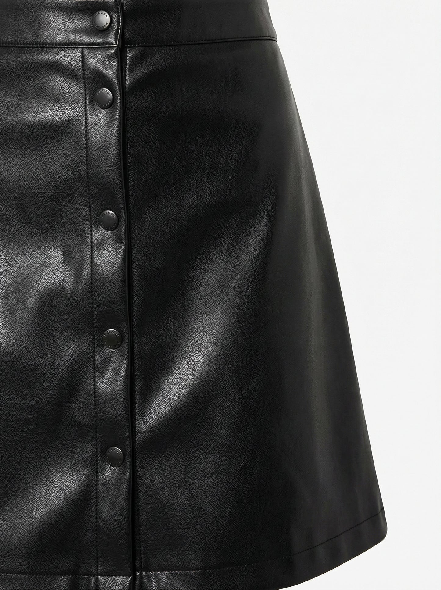 Faux Leather A-Line Skirt with Button Detail