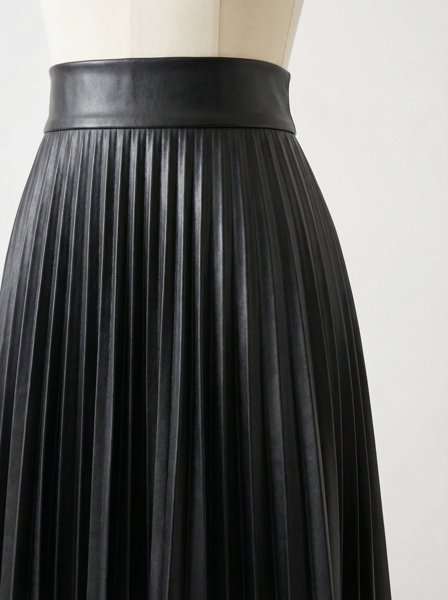 Pleated Faux Leather Midi Skirt