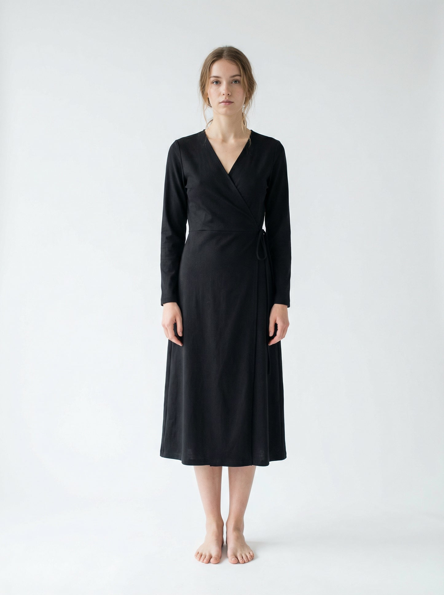Long-Sleeve Wrap Midi Dress